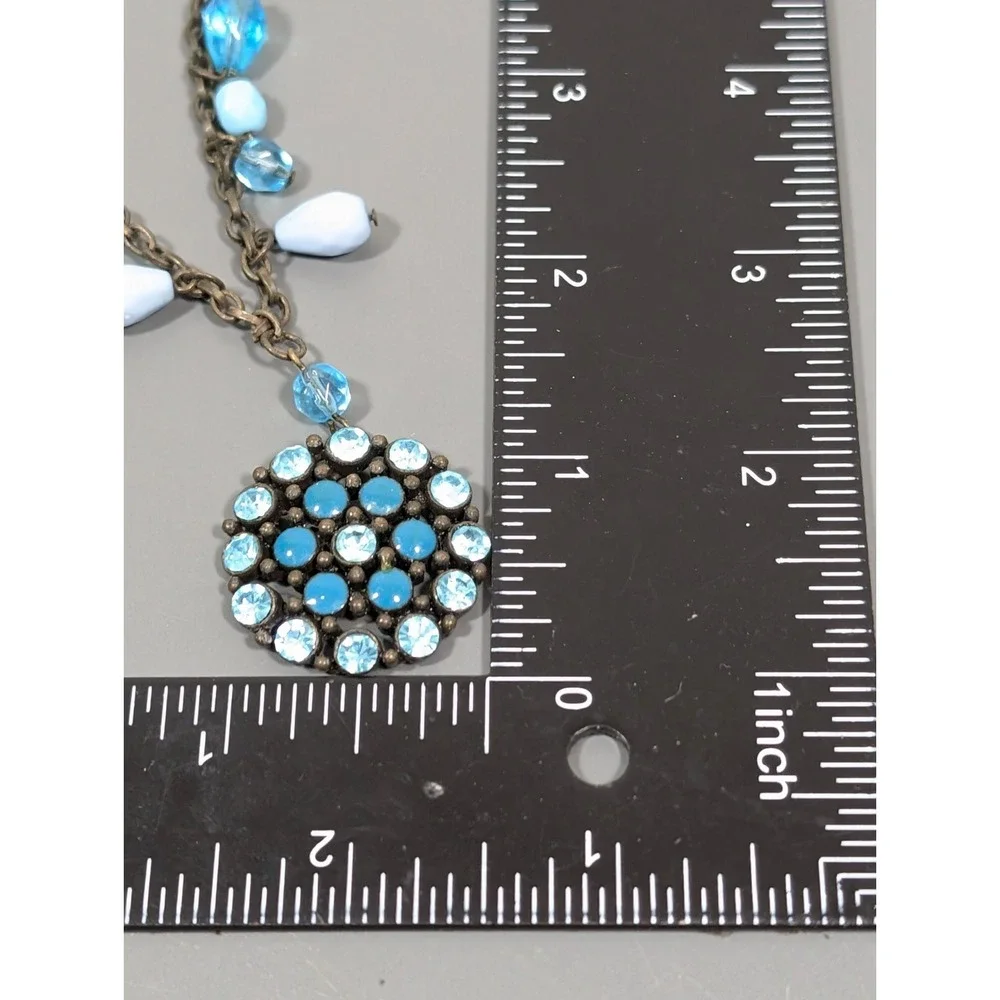 Vida Jewels Blue Rhinestone‎ Medallion Necklace Bronze Boho 21